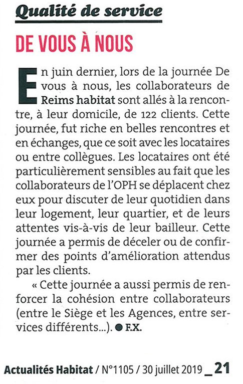 Reimshabitat's tweet photo. [#VuDansLaPresse]
"De vous à nous" dans Actualités Habitat n°1105 via Frédérique Xelot 
#DeVousaNous #Reimshabitat #RelationClient #LogementSocial #HabitatSocial https://t.co/ZUaKjsbBAh