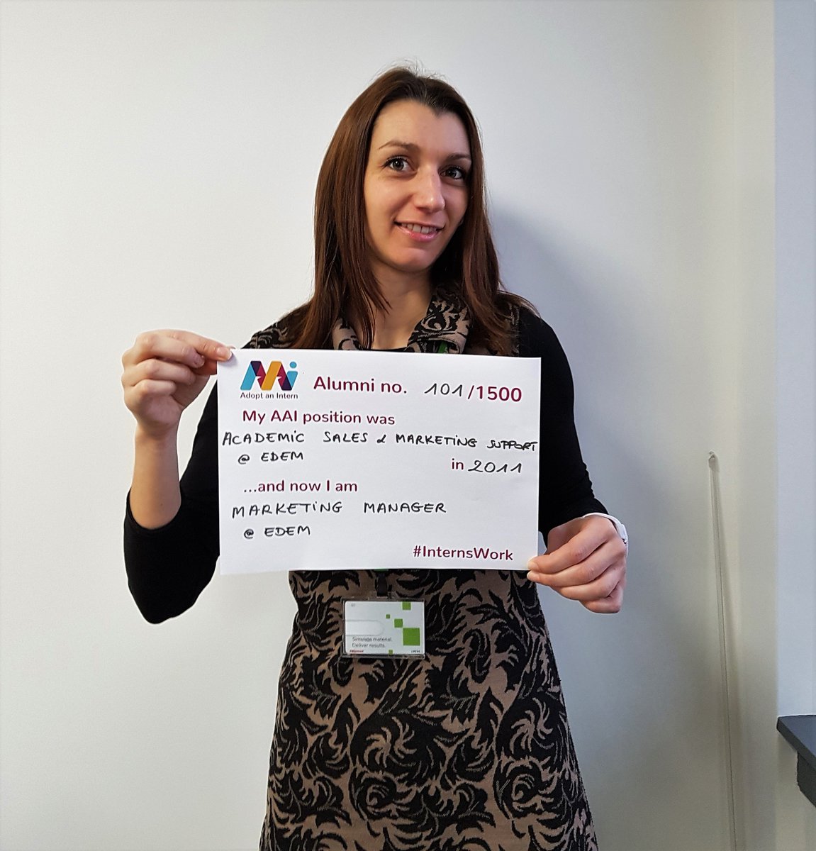 AAIEmploy's tweet photo. 1/2
Our first 1500 #InternsWork success story today is Corinne Bossy at @edemsimulation.
After attending some of our workshops, Corrine secured an #
internship at EDEM back in 2011.
Since then she's moved through the ranks and has been EDEM's Marketing Manager since 2015. https://t.co/dpAwn6BdQv