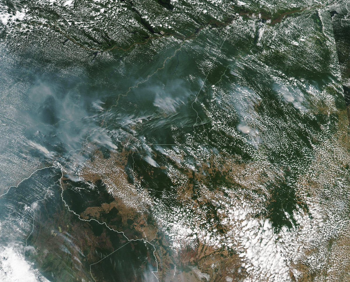knowtheimpact's tweet photo. Image from NASA Earth Observatory shows smoke as seen from space above the Amazon Rainforest. Humans take advantage of the dry season in the Amazon to ignite fires so they can clear huge areas of land for industrial activities.

#amazonrainforest #prayforamazonia #savetheamazonia https://t.co/XEN9KfMlzy