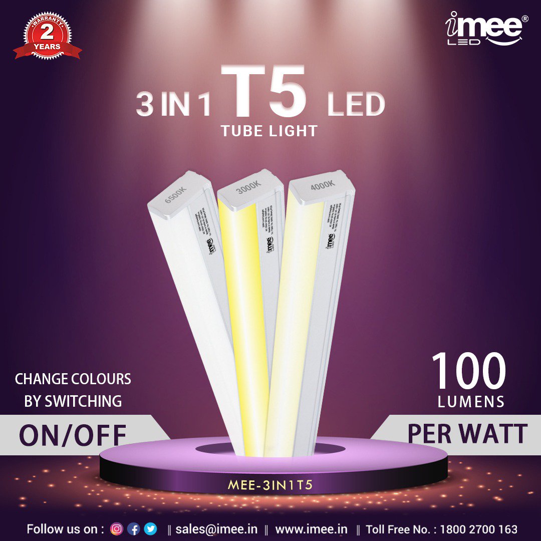 iMeeLED's tweet image. Light up your room in 3 different colors just by switching ON/OFF with iMee 3in1 T5 LED Tube Light. #iMeeIndia #iMeeLED #ON #OFF #ThreeColors
