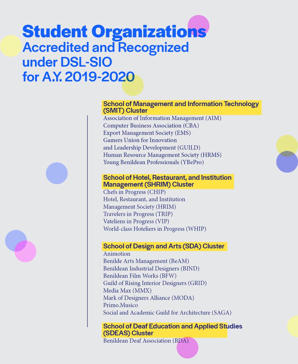 TheBenildean's tweet photo. The Student Involvement Office, under the Department of Student Life, released a list of accredited and recognized organizations for Academic Year 2019-2020 in an email last August 17.

Story to follow. https://t.co/7meIpPJoiD