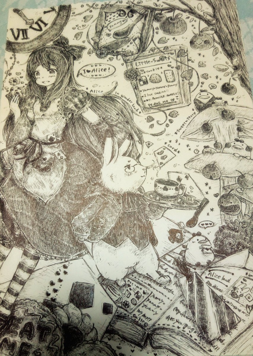 芋もんぶらん ちびすけ堂店長 使いかけのミリペンを部屋で発掘したので アリスちゃん描いてました 3 ヽ イラスト Illust 絵描きさんと繋がりたい 絵師さんと繋がりたい イラスト好きな人と繋がりたい アリス Alice ファンタジー ゆるキャラ