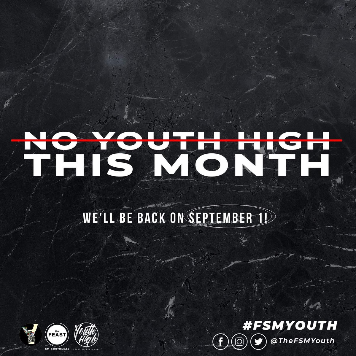 thefsmyouth's tweet photo. NO YOUTH HIGH THIS SUNDAY

But we encourage you to join us to celebrate Feast SM Southmall's Anniversary in Cinema 3 on Sunday at 9AM for the Mass and 10AM for the Feast session! 

See YOUth there!

#FSMYouth https://t.co/c7FkP9Qi9W