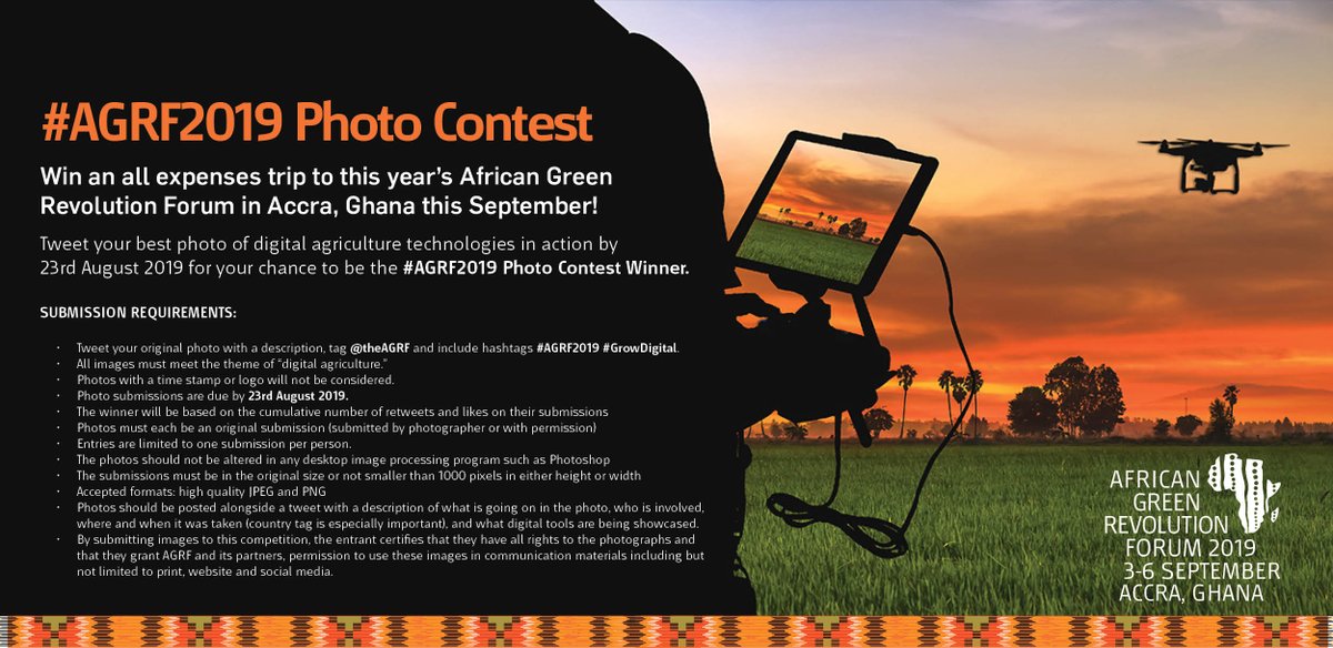 CIMMYT's tweet photo. Win an all-expenses paid trip to #AGRF2019 in Accra, #Ghana in September! Tweet your best photo of #digital #agriculture technologies in action by 23rd August 2019 for your chance to be the #AGRF2019 Photo Contest Winner. You MUST tag @TheAGRF &amp; #GrowDigital. https://t.co/ojeNdOrBXe