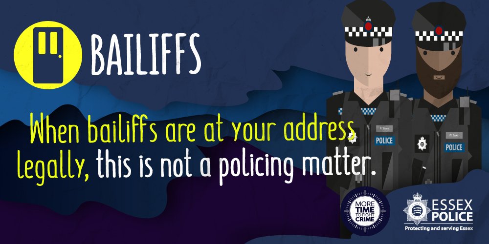 EssexPoliceUK's tweet photo. If you are being legally evicted, this is not a policing matter. You can get legal advice from the Citizen’s Advice Bureau.
For more information about policing and non-policing matters, visit https://t.co/EBOA7dwToe.
In an emergency always call 999. #MoreTimeToFightCrime https://t.co/IEX4T0CUSw