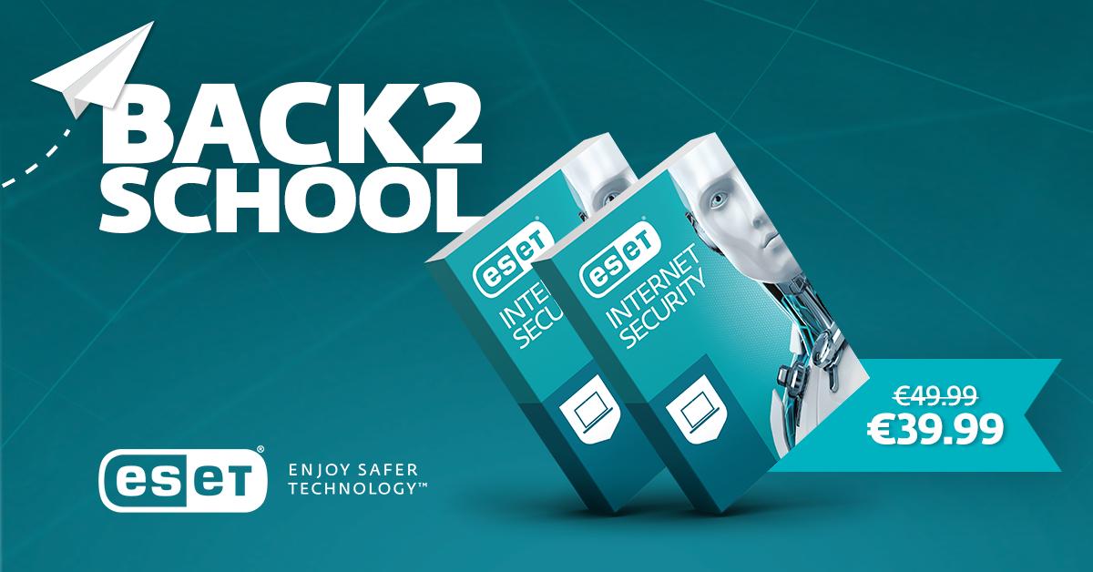 ITandPhone's tweet photo. Begin met ons. Beveilig jouw digitale wereld thuis én op school nu extra voordelig met ESET Internet Security. Je kunt nu tijdelijk één extra apparaat GRATIS beveiligen. De Back 2 School-actie is geldig t/m 16 september 2019 en uitsluitend voor nieuwe licenties. https://t.co/Pua8LTQHnW