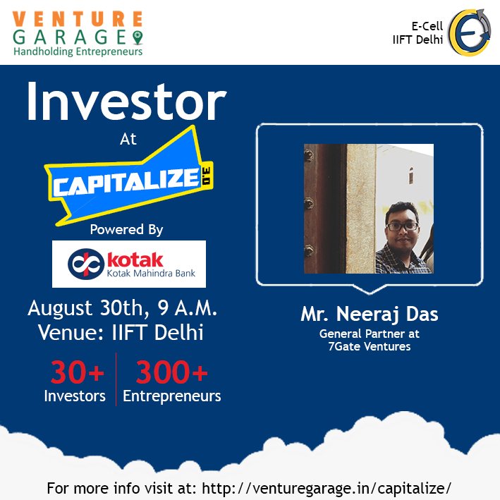 venturegarage's tweet photo. Happy to announce Mr. Neeraj Das from @7gatevc is on board as an #Investor for #Capitalize3.0. The firm invests in early-stage startups with a focus on Software, SaaS, Cloud Services, Marketplaces, Mobile Apps, Big Data, Fintech, HealthTech etc
https://t.co/sTFgJU46wY https://t.co/9VqJ72mIqs