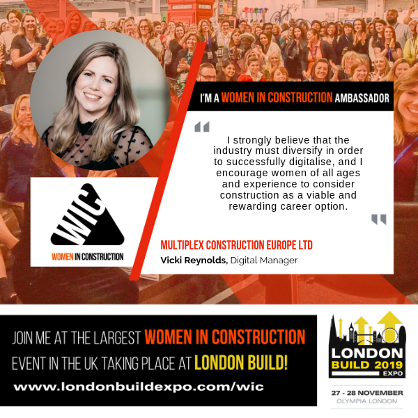 Vicki_Digital's tweet photo. I'm a Women in Construction Ambassador! Join me for the Women in Construction Networking Event @LondonBuildExpo (27-28 Nov, Olympia London). Help us drive diversity &amp; equality across the UK's built environment. 
Free tickets: https://t.co/fBuOYcBjb2 #LondonBuild #WomeninBIM https://t.co/TKisLmwNpm