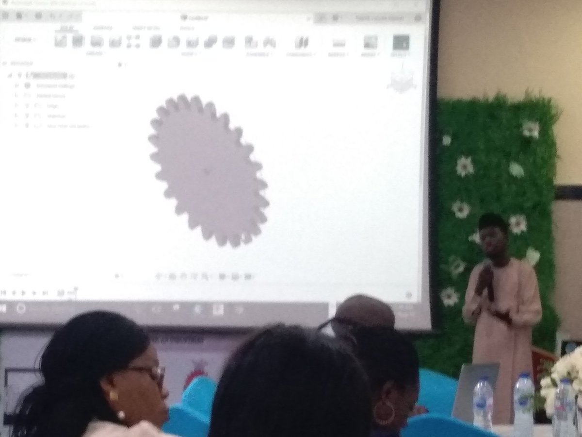 xdcmfgco's tweet photo. #FAMA2019 Engr. Najeeb Tunisia of @gearhub_ng demonstrates 3D Printing of a Spur Gear from Autodesk Fusion360 https://t.co/BIXINTmysu