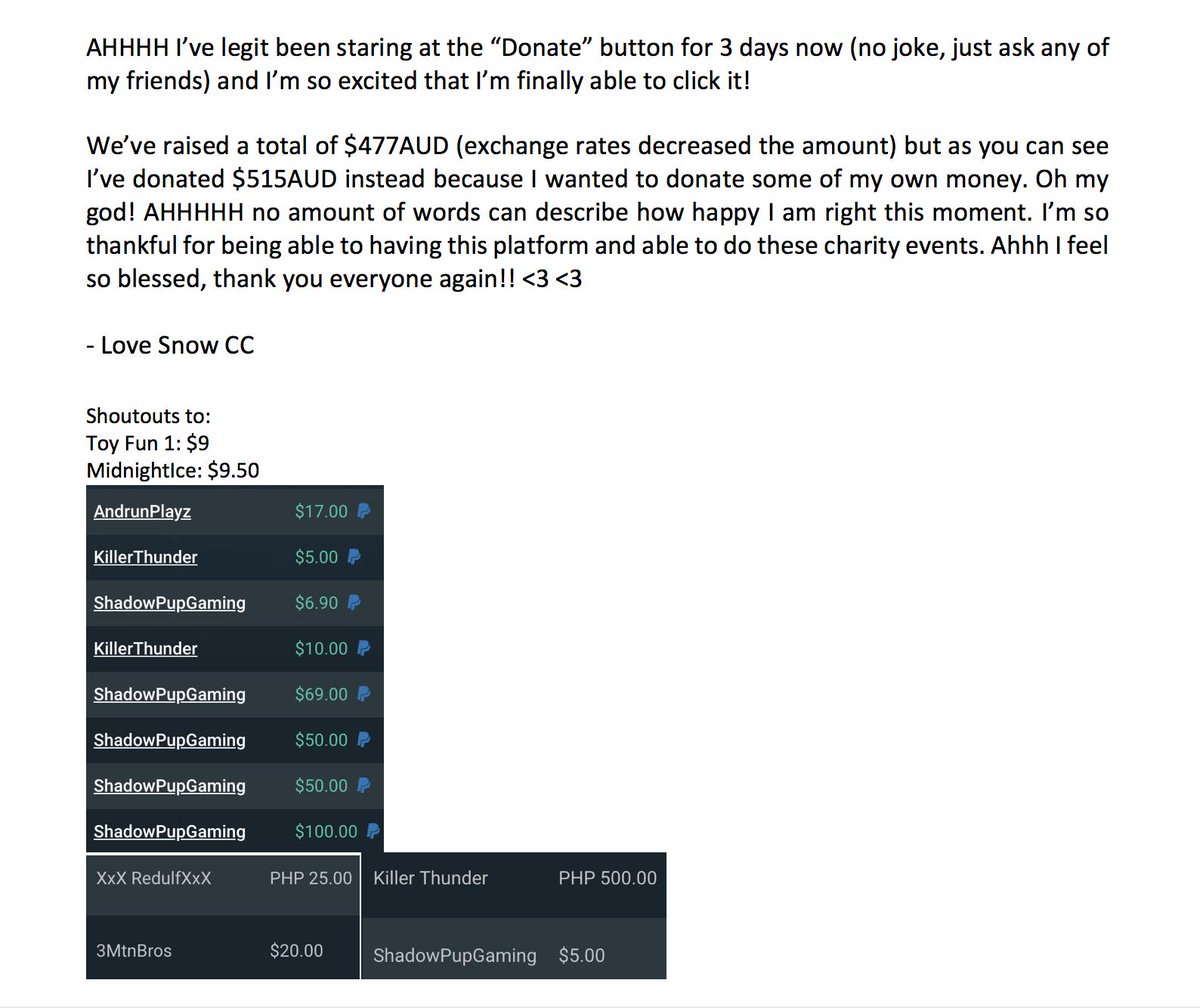 Snowcc_'s tweet photo. Thank you everyone for the support, shoutouts to everyone that donated, and the viewers who've been there throughout the charity stream.

All the money was sent to @CancerCouncilOz 

Note attached.
Screenshot of donation attached. https://t.co/xwFTDqP1NV