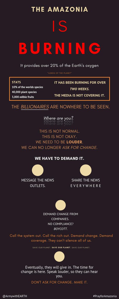 #PrayforAmazonia 
Notre Dame Cathedral was burning and the whole world knew in just a few hours. 
Amazon forest has been burning for 16 DAYS, where is the social media? Why is this not front news everywhere?
<a href="/cnni/">CNN International</a> <a href="/SICNoticias/">SIC Notícias</a> @tvi24pt <a href="/RTPNoticias/">RTP Notícias</a>
This is serious! [+]