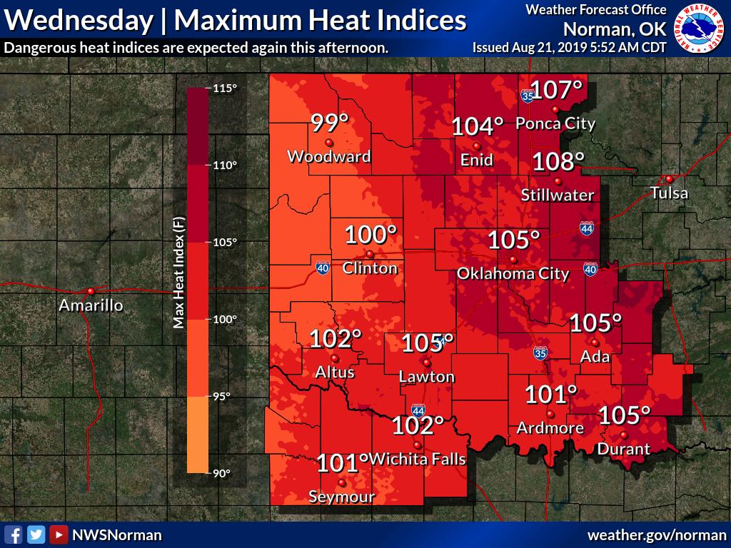 NWSNorman's tweet photo. Another hot day expected today. However, rain chances return to parts of the area tonight. #okwx #texomawx https://t.co/ywwEu0TgS2