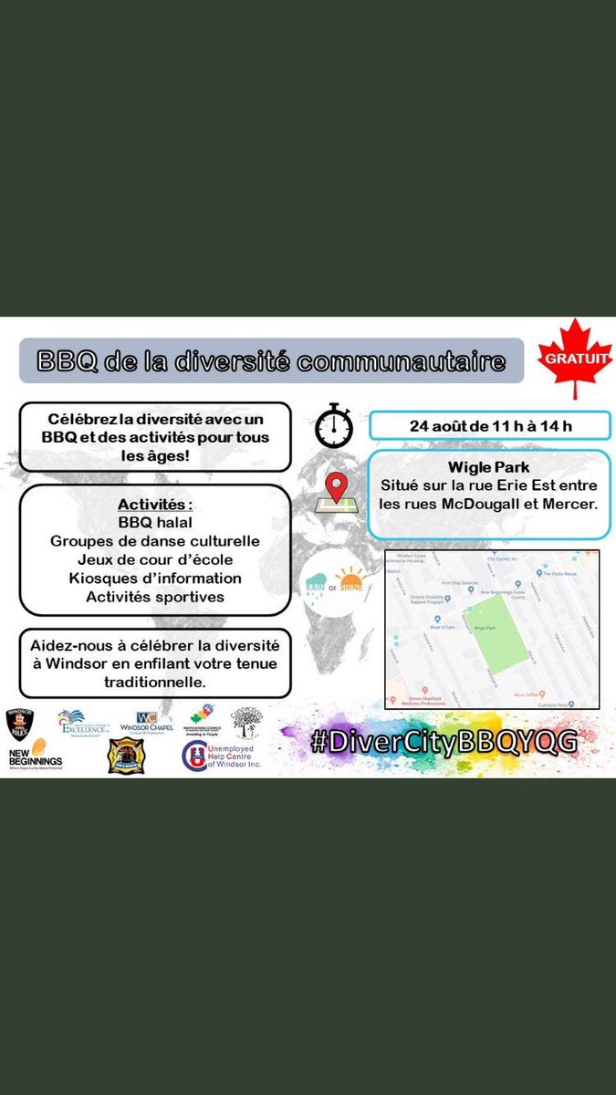 gill_wps's tweet image. REMINDER: Community Diversity BBQ 🌭🍔🍕Saturday, August 24th at Wigle Park (11-2) @WindsorPolice along with several #Community partners welcome all new and long-time residents of Windsor to a FREE community event. See you there !
#DiverCityBBQYQG