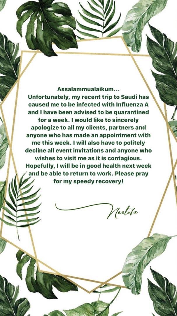 Neelofa's tweet photo. Dear all, a message from Neelofa. Thank you for reading!

-Admin- https://t.co/MOTUAVS7g8