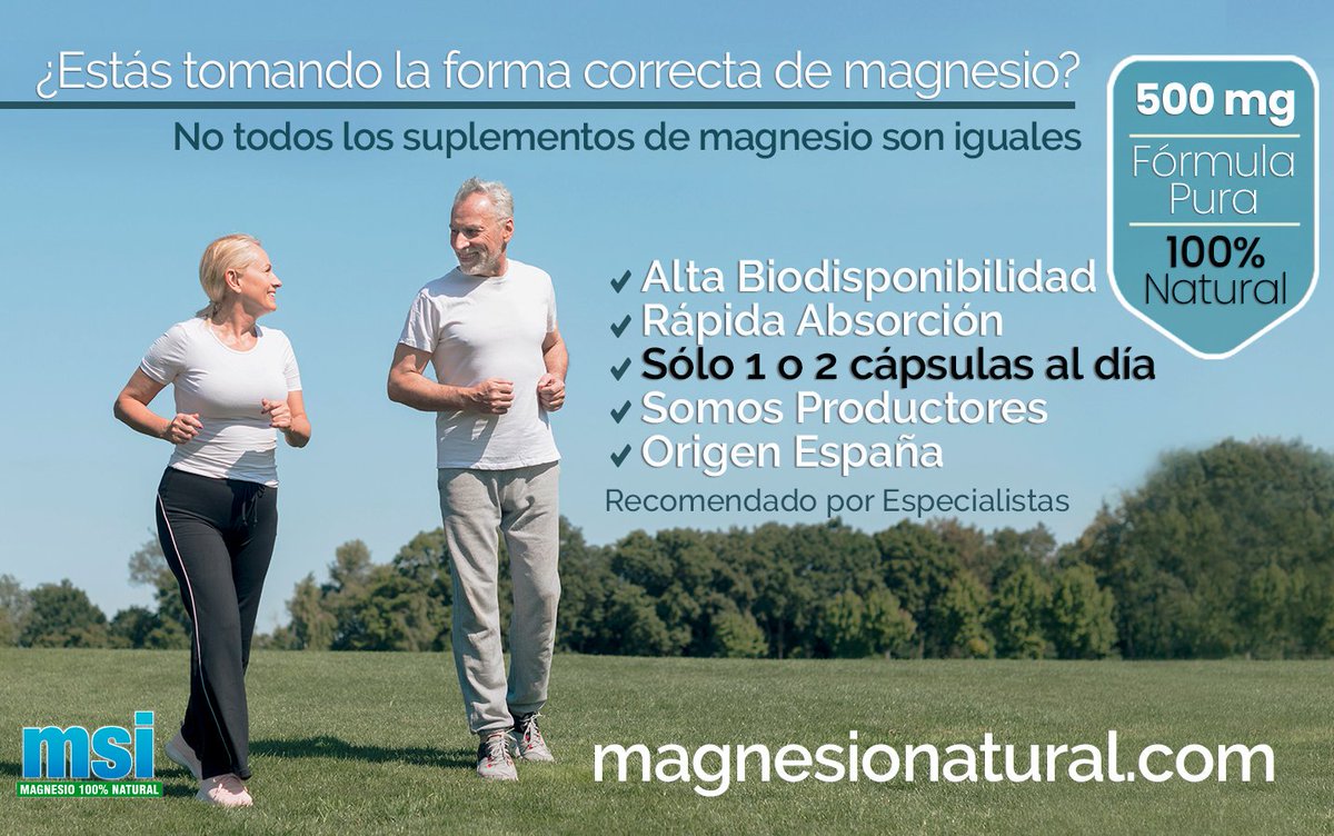MagnesioNatural's tweet photo. ✔¿Estás tomando la forma correcta de magnesio?✅MSI Fórmula Pura, 500mg x cápsula✅1 o 2 cápsulas al día
✅Rápida absorción✅La ALTA BIODISPONIBILIDAD, determina la calidad de nuestros productos
✔ Somos Productores. Certificado de Origen. Conoce MSI ➡ https://t.co/3Lp5pJ7dkT https://t.co/XJDJjrbuDd