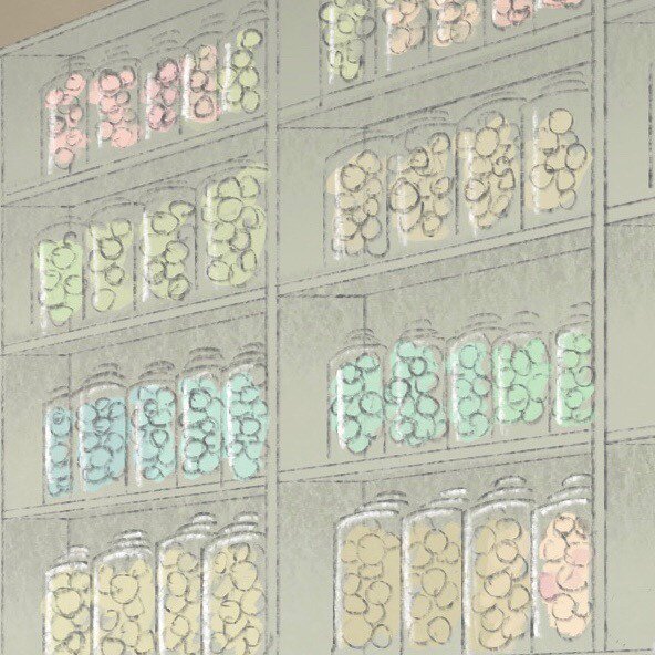 yiyi_makes's tweet photo. Paint samples on high shelves, in glass jars, like sweet addictive candy. What's your favorite colour?⁠⠀
⁠⠀
⁠⠀
#glassjars #shelves #gameart #artgame #videogameart #candystore #paintsamples #marbles #favoritecolour #factoryshowroom https://t.co/1w2yopGA3D