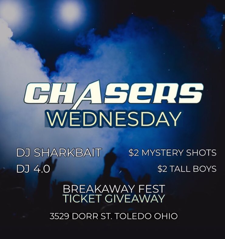 ToledoChasers's tweet photo. Welcome Week Day 2!!! Breakaway Fest ticket giveaway tonight!!! Doors open at 9! #RETWEEET #rushchasers #welcomeback 🍻 https://t.co/VgH3L9pM6a