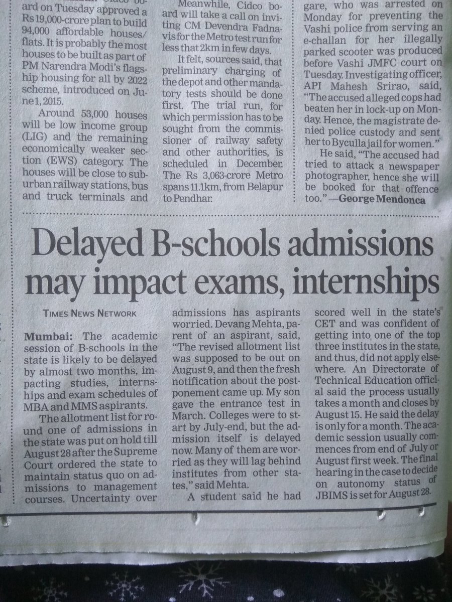aspirant_mba's tweet photo. Finally newspaper are picking up the delay news. When will the authorities take steps to solve this mess they have created ?? #mbadelay #CETCELL @TOIMumbai @aajtak @ABPNews @ndtv @htTweets @TawdeVinod @Dev_Fadnavis https://t.co/nx7aDQArra