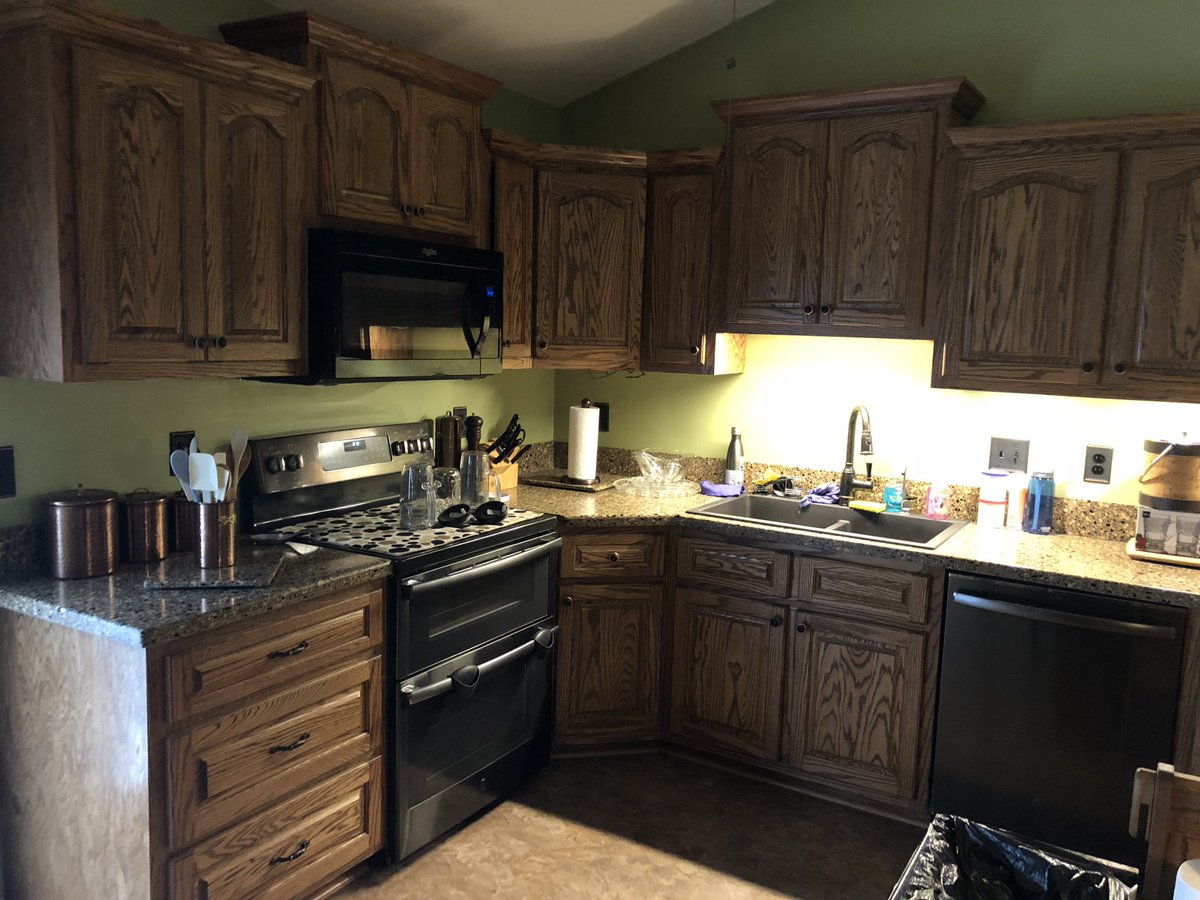 A labor of love for my honey. Me and a friend stick built the new kitchen with Oak and Corian. Three months of love and hard work!!!#ReplaceThatThirtyYearOldKitchen