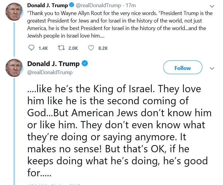 Daniel Dale on Twitter: "Saying Jews love someone "like he is the second  coming of God" is a confusing thing to say about Jews, who do not believe  in a second coming