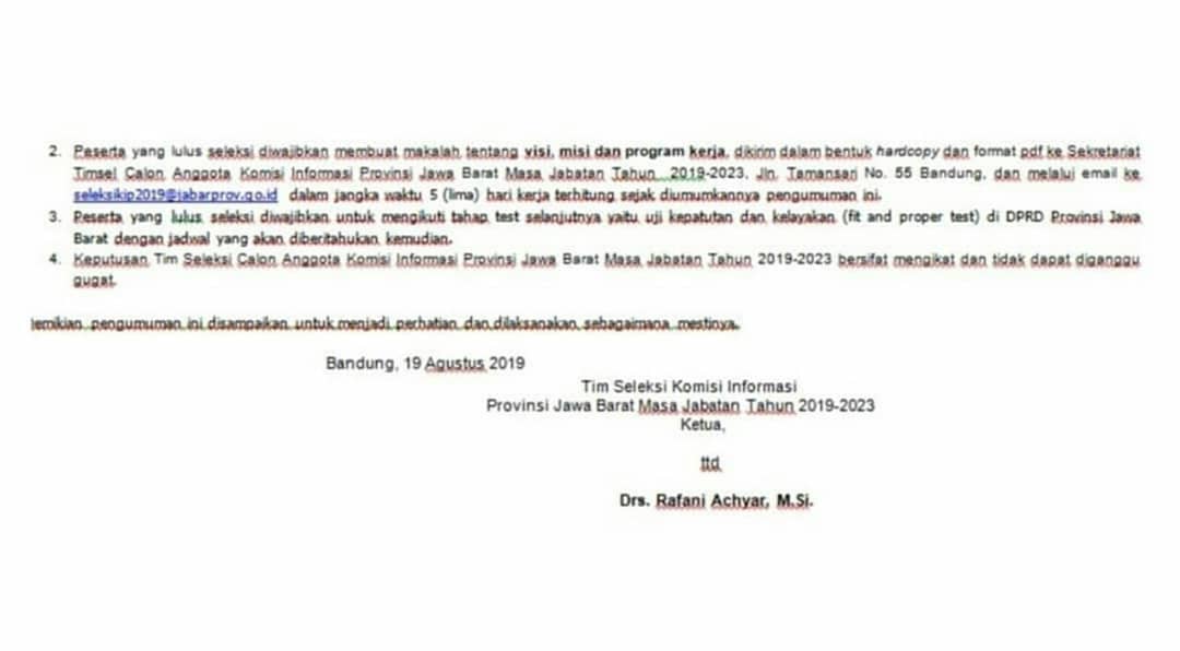 PRFMnews's tweet photo. PENGUMUMAN HASIL AKHIR CALON ANGGOTA KOMISI INFORMASI PROVINSI JAWA BARAT MASA JABATAN Tahun 2019 – 2023
#KIP2019 #diskominfojabar #AdvPRFMAgustus https://t.co/0NRkYgwUX9
