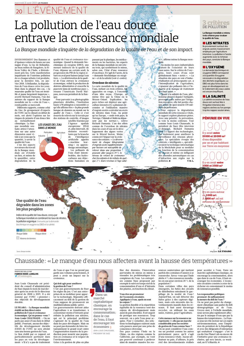 On peut désormais mesurer l’impact de la qualité de l’eau sur la #croissance #économique #mondiale et c’est la #banquemondiale qui va le suivre et le communiquer. Du coup on peut lancer un plan d’actions planètaire ? Merci <a href="/Fnodelanglois/">Fabrice Nodé-Langlois</a> <a href="/Le_Figaro/">Le Figaro</a> #agissons pour #leclimat