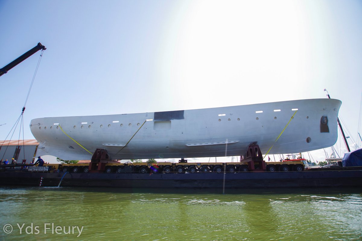 Dutchyachting's tweet photo. The 42.06m/ 137’1” #Istros, built by #Amsterdam #Shipyard G. de Vries Lentsch Jr. in 1954, arrived in #Makkum on April the 6th of this year and entered the #shed yesterday. Photos by YDS Fleury &amp; GuyFleury Photography. https://t.co/p0k5SgQERD
