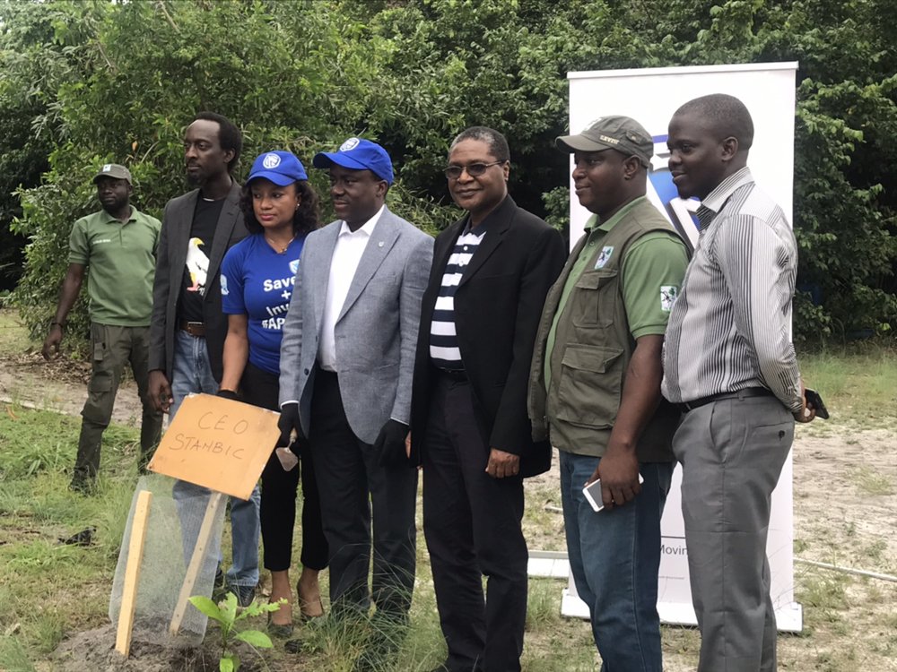 StanbicIBTC's tweet photo. Our CE, Dr Demola Sogunle and Head, Marketing and Communication Mrs Oyefeso-Odusami Bridget planting trees at the Lekki Conservation Centre. #StanbicIbtc@30 #MovingForward https://t.co/5nQmxUOt69