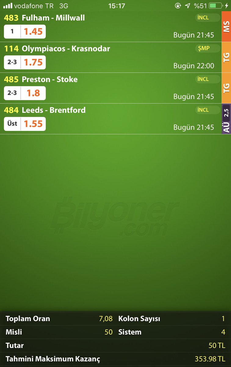 Çarşamba kuponum;

Herkese bol şans 🤙

<a href="/Bilyoner/">Bilyoner 💚</a>