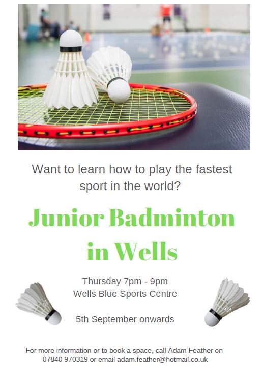 adamfeather72's tweet photo. Somerset County junior #badminton development cell coming to #Wells. Thursdays 7-9pm from 5th Sept. Please contact me for more info and for a FREE trial session! @wellsjournal @BE_South https://t.co/QS2SGmJXHX