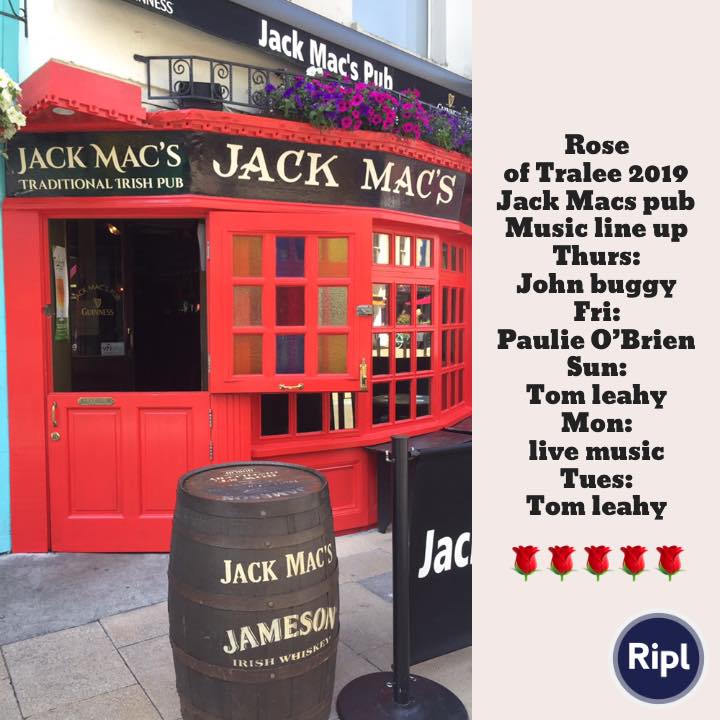 scroseoftralee's tweet photo. Don't forget the official pub twin for the South Carolina Rose family, friends, and fans is Jack Mac's - here's a look at the music line up, as the Roses will arrive in Tralee tonight!

#roseoftralee #roseoftraleefestival #tralee #ireland @RoseofTralee_ #southcarolinarose https://t.co/70e4Ksb8pH