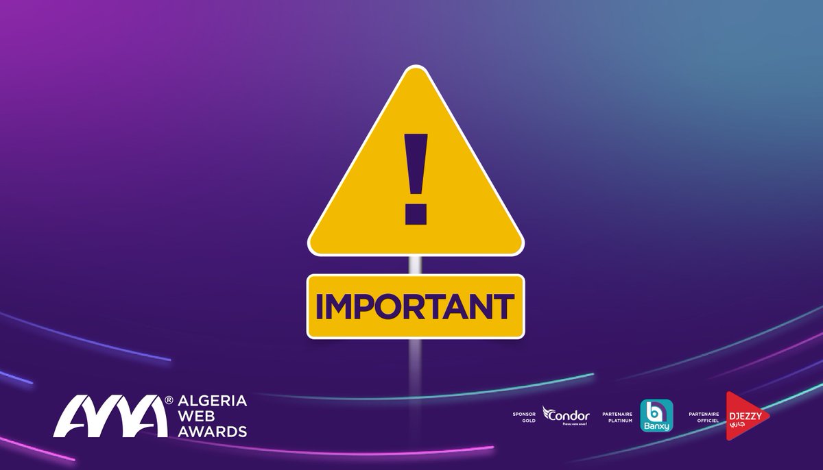 [IMPORTANT]
Avoir le plus grand nombre de votes ne signifie pas que vous êtes le gagnant dans votre catégorie, car cela équivaut à 30% du résultat final et les 70% restants représentent la décision du jury.
Les gagnants seront annoncés lors de la cérémonie finale. 
#dzWebAwards