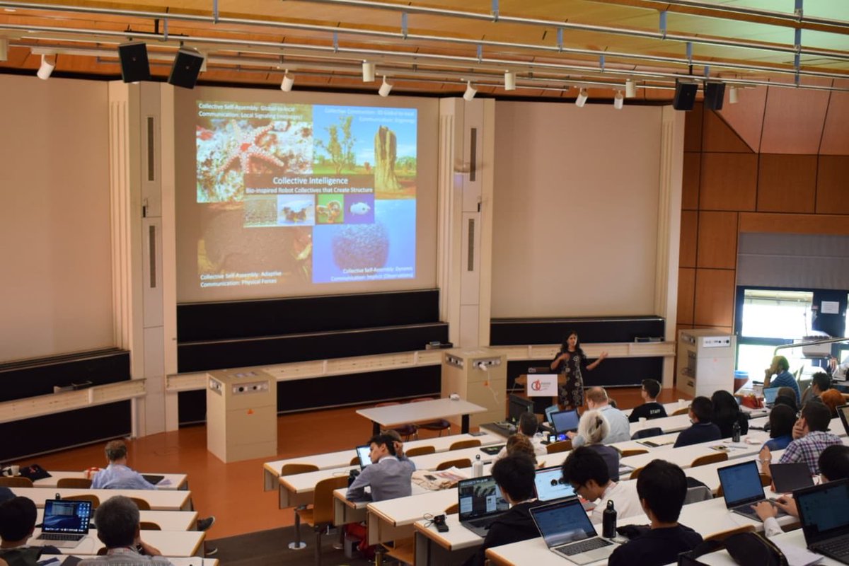 AmamEpfl's tweet photo. Fascinating talk by Radhika Nagpal @robothika about collective intelligence in animals and robots. #amam2019 https://t.co/qUtDFBG5iU