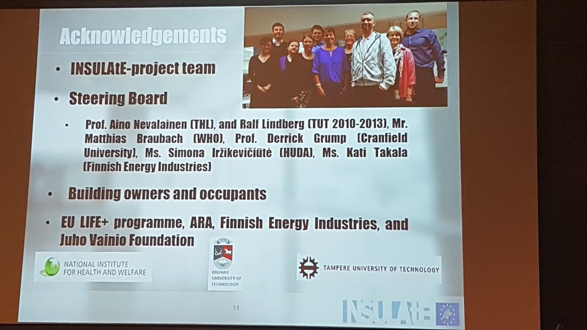 Improving the #energyefficiency of #buildings: the impact on #indoorenvironmentalquality (#IEQ) - INSULAtE 3 years followup: how retrofitted buildings function in different 🇪🇺 countries! <a href="/THLorg/">THL</a> @TampereUni 🇫🇮<a href="/KTU/">ktu</a> 🇱🇹- great cooperation!💪✊ #ISESISIAQ2019