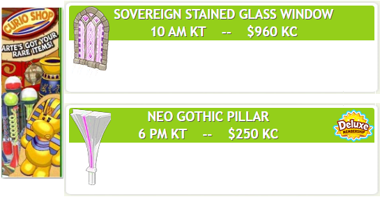 WIdotcom's tweet photo. #CurioRareAlert #Webkinz #Arte_Fact Has 2 rares, first is coming up 10 am, Sovereign Stained Glass Window (for all) 960 KC, next is later in the day at 6 pm, the Neo Gothic Pillar for 250 KC https://t.co/iJAWtBpTVD