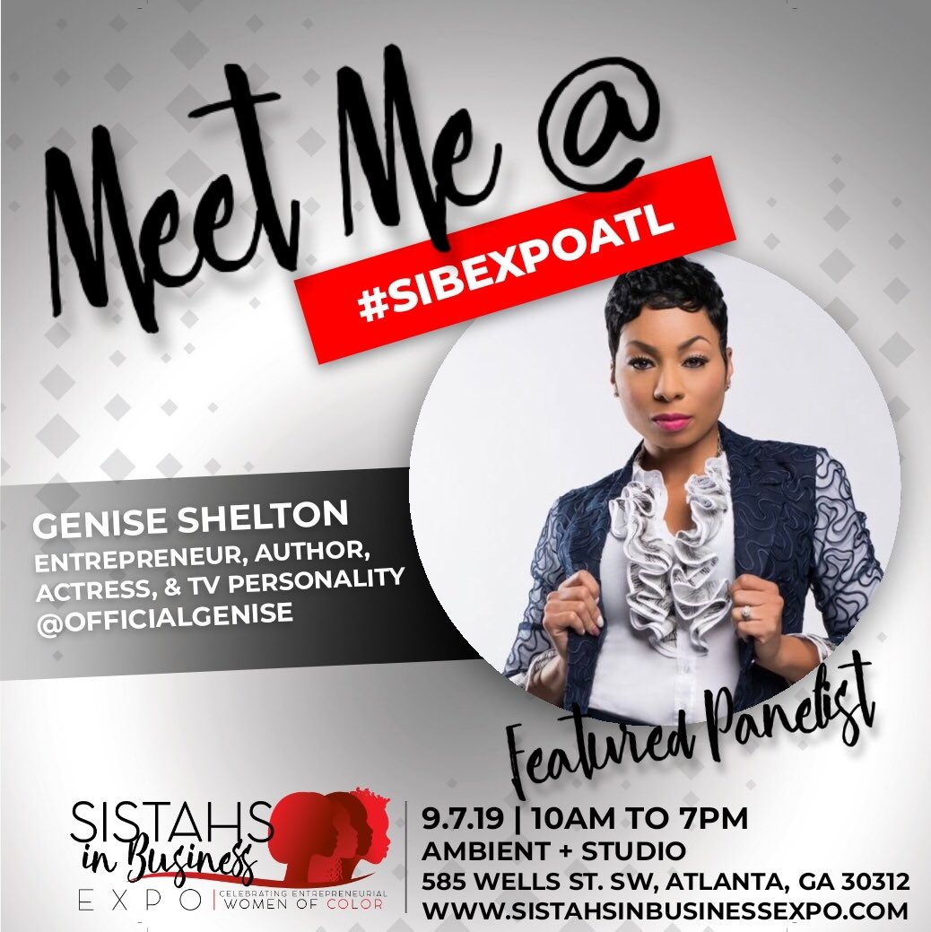 Meet #Entrepreneur, #Actress, #Fitness Competitor, #Author, Activist, <a href="/BravoTV/">Bravo</a> #MarriedtoMedicine’s - Genise Shelton <a href="/OfficialGenise/">Genise Shelton</a>! She’ll be discussing her journey as the Author of “Married to Fitness”! Go to sistahsinbusinessexpo.com/atlantatickets for $15 advance tickets. Have a great day!!