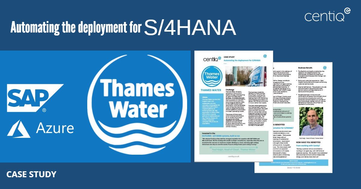Latest case study from <a href="/CentiqLtd/">Centiq</a> UK Largest Utilities companies, <a href="/thameswater/">Thames Water 💧</a> automating deployment for #s4hana
Read more here bit.ly/ThamesCS 
#microsoft #azure #hana  #automation #saphanaexperts  #sap #utilities #casestudy