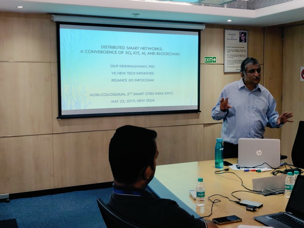JioGenNext's tweet photo. Dr. Dilip Krishnaswamy, VP, New Technology Initiatives @RelianceJio shares valuable insights on #Blockchain and its relevance in industry with our startups at #FintechBasecamp https://t.co/KKWCfzt1zz