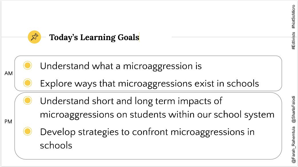 edtivists's tweet photo. We had such powerful conversations today @FESI_YorkU about our Positional Power as educators. By building our awareness of #Microaggressions we engage in the first step of disrupting the #NotSoMicro Microaggressions in the school system &amp; support Marginalized Ss #FESI2019 https://t.co/qNwfo9b38U