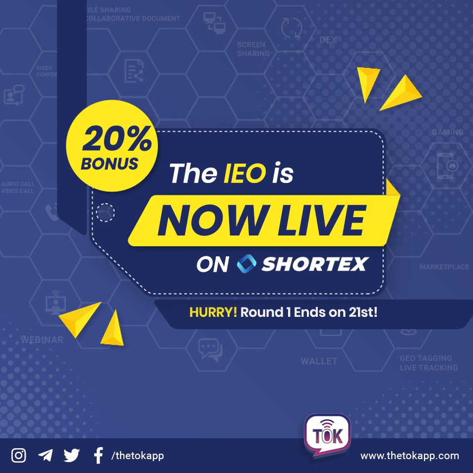 THE TOK APP ~ IS HERE TO STAY The Tok App stands still in the Crypto market holding its IEO on SHORTEX with 20% Bonus on token purchase!!! Here is our press release Link: abc-7.com…/multipurpose-communication-app-tok-… #blockchain #decentralized #ethereum