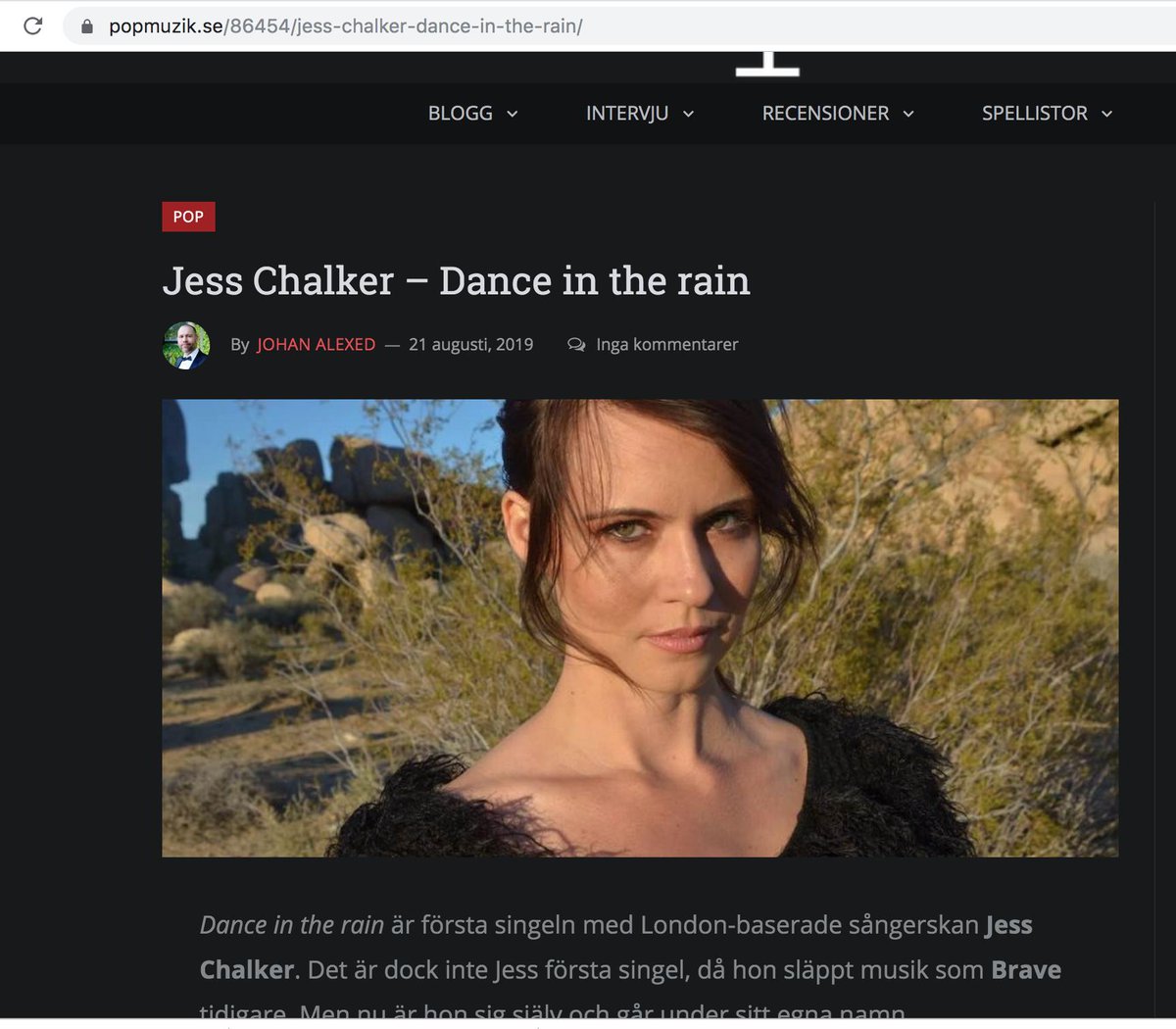 Am touched by all thekind words on Dance in the Rain. Thank you Johan at @popmuzik_se for your support, and for the great write up! :)

popmuzik.se/86454/jess-cha…