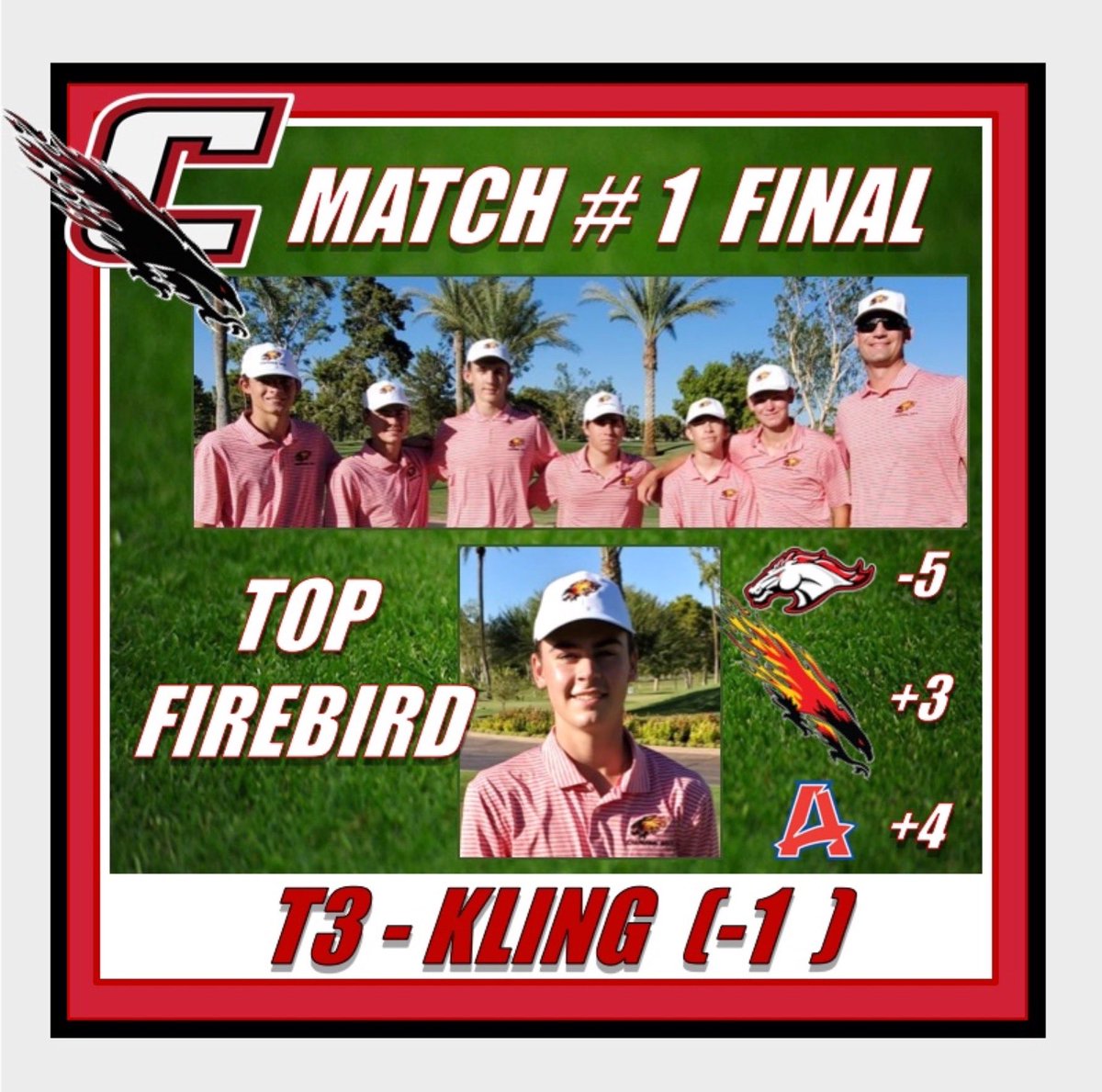 The 2019 Firebird season has officially started! Senior, @nickyklinggolfofficial lead the Firebird team at -1 (T3) and @jackbreidenbach shot E (T6).