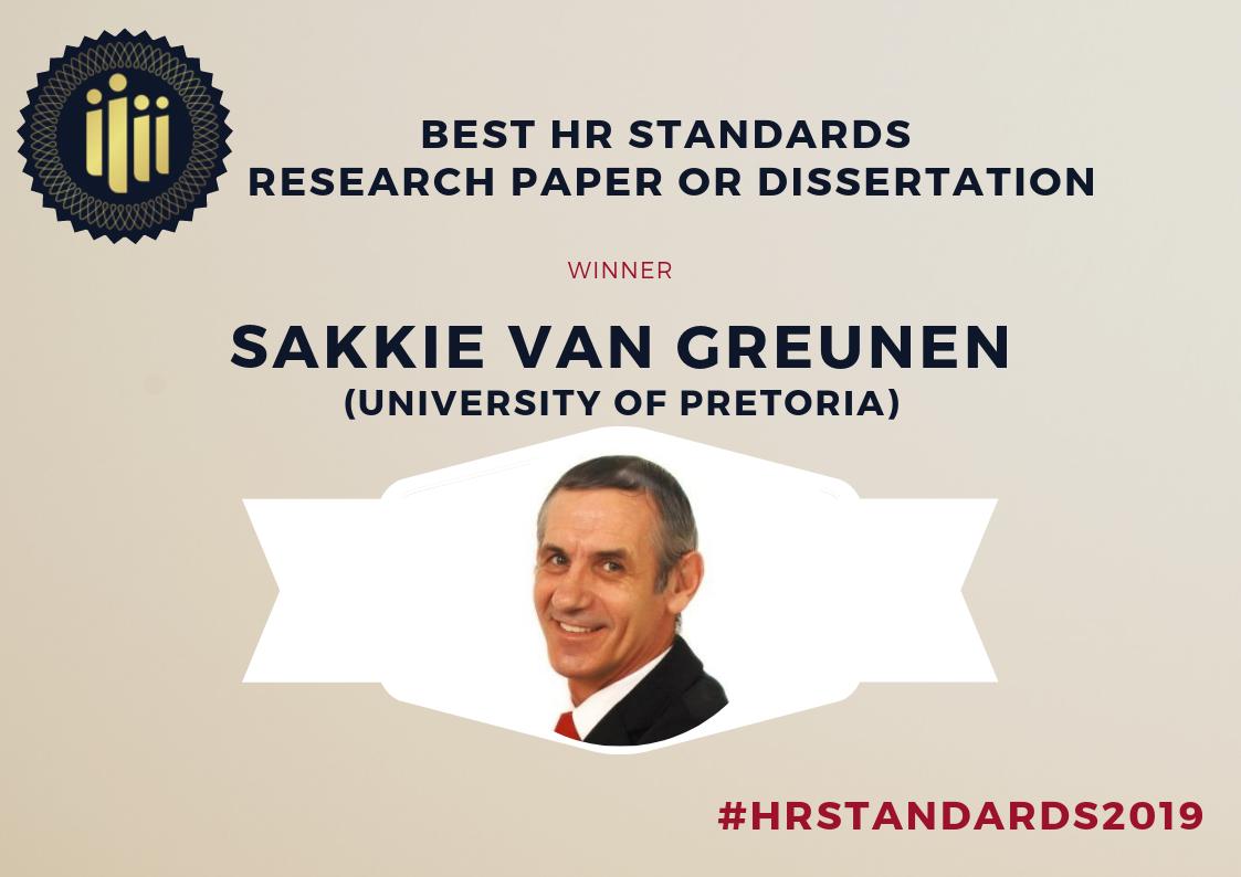 SABPP1's tweet photo. Best HR Standards Research Paper or Dissertation
Winner: Sakkie van Greunen
#HRStandards2019 https://t.co/1Zl7MASKSK