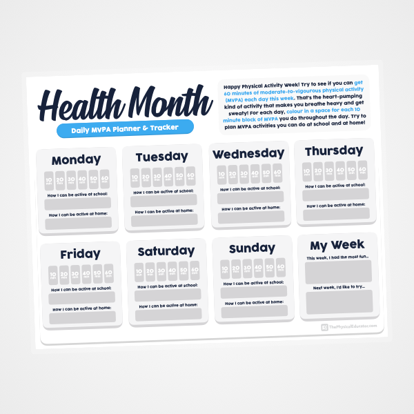 Last year, #HealthMonth's opening theme was physical activity 💪

As part of Physical Activity Week, I created two challenges for students (&amp; their families):

🎉 Physical Activity Family Bingo
📊 MVPA Tracker &amp; Planner

Learn more here: thephysicaleducator.com/2019/08/20/hea… #physed #healthed