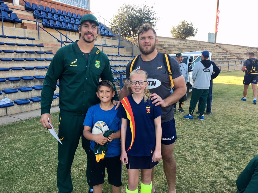 Bennaref's tweet photo. @EbenEtzebeth Thanks a million for what you and the whole @Springboks squad did today to make my kids’ day unforgettable! You guys inspire on and off the field #Springboks #RWC2019 #Champions https://t.co/QSwDRZmlY3