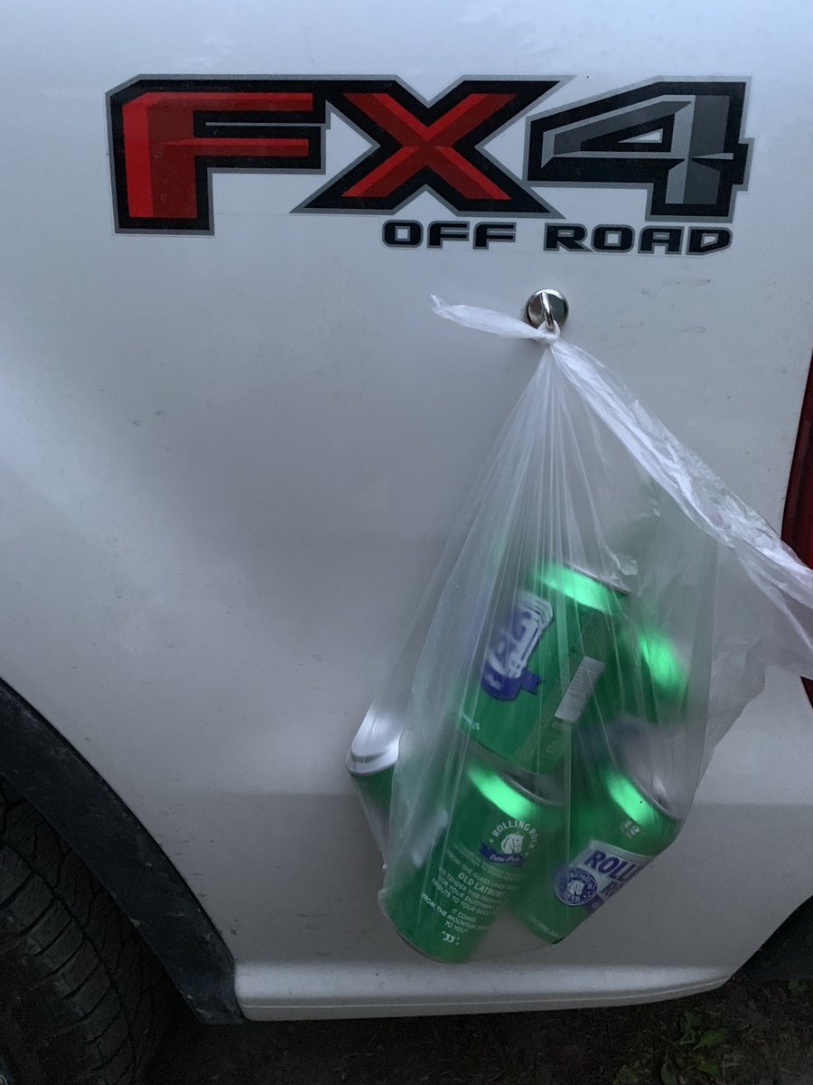 MuscleCarsTruck's tweet photo. While the tailgate is aluminum, I like that the rear quarter panel is steel- as one of the best things to have with you on a road trip is a magnetic hook - and always recycle your empties #rangerroadtrip https://t.co/boyn2uVS8k