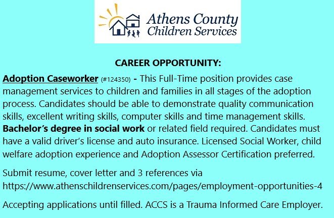 AthensCountyCS's tweet image. athenschildrenservices.com/pages/employme…

----------------------JOIN THE TEAM----------------------

#adoption #casework #families #ohio #athensoh