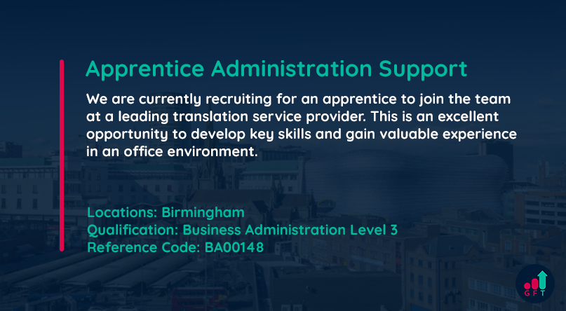 APPRENTICESHIP VACANCY

💼 Business Administration Level 3
💬 Translation and Interpreting  
📍Birmingham, UK
💰£3.90 per hour

🔗Apply Now: gordonfrankstraining.co.uk/apprenticeship…