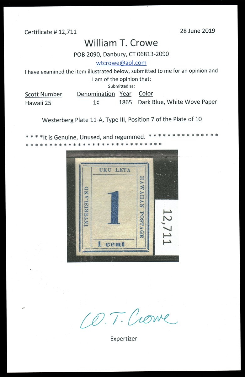 ParadiseVStamp's tweet photo. In our #F505 Sale! Open now, Ends Aug.23rd 1pm EDT
HAWAII, 1865, 1c DARK BLUE UNUSED, #25, plate 11-A, type III, pos. 7, full margins, regummed, very fine, with 2019 William T. Crowe cert., cat. $350.00
#Stamps #timbres #sellos #francobolli
https://t.co/IzvgJB12TG https://t.co/BIwpkBa8xa