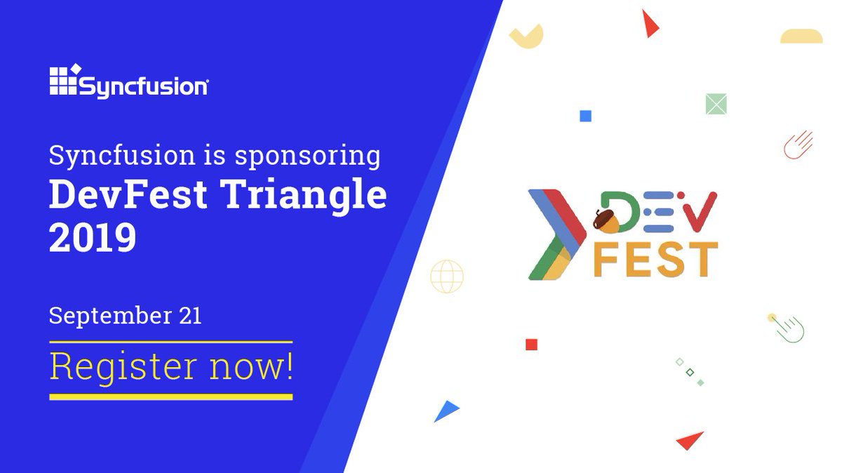 Syncfusion's tweet photo. Thanks to @MariaLamardo and @cotufa82 of @DevsRTP for organizing #DevFest 2019! Syncfusion is now a sponsor at this joint "unconference" event where every participant can decide to speak on their niche. Sign up here https://t.co/fhTuwN6fc0 #Developers #GDG https://t.co/5tGiW2RKC3